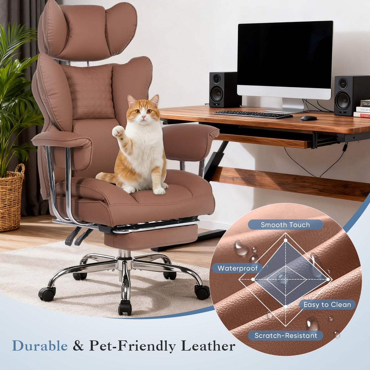 Big and Tall Home Office Desk Chair with Footrest K8842