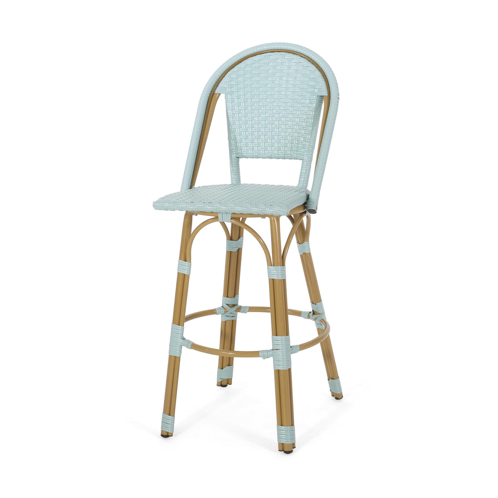 29.5" PE Rattan Aluminum Bar Stools, Set of 2, Light Teal E283