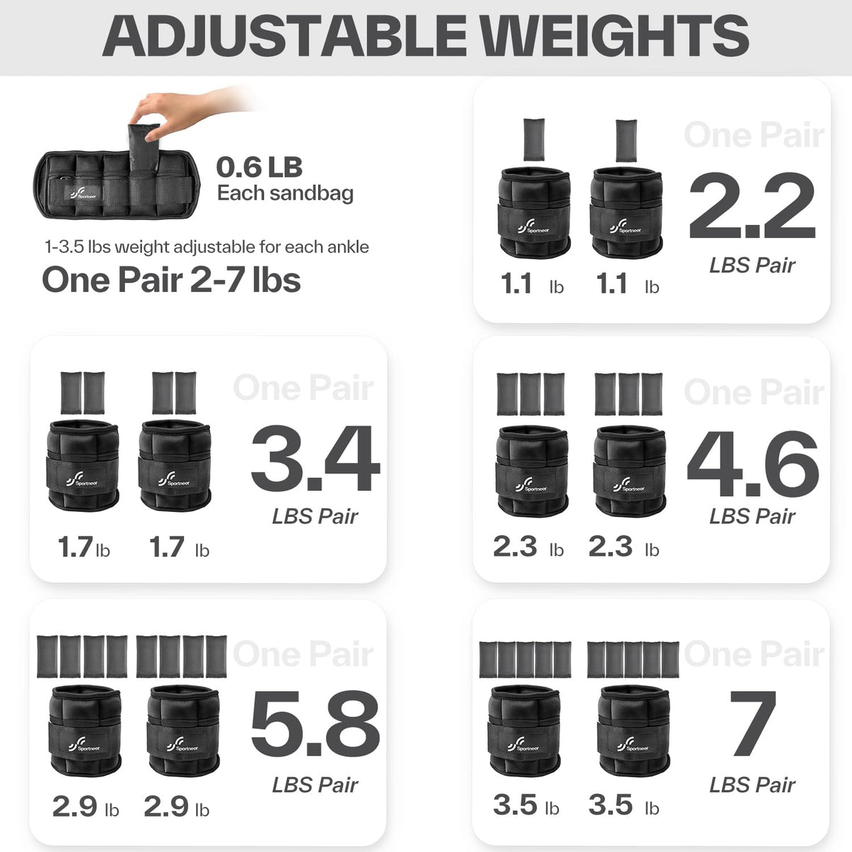 Adjustable Ankle Weights 2-7 lb per Pair A5845