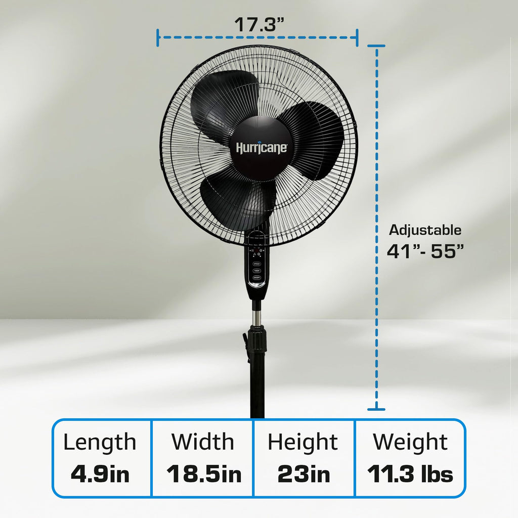 Black 16" Oscillating Pedestal Stand Fan with Remote Control J336052