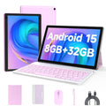 Android 15 Tablet 10 inch, 2 in 1 Tablet with Keyboard Case Mouse Stylus, 8GB RAM 32GB ROM, Quad Core, 1280x800 HD Screen, 6000mAh S770