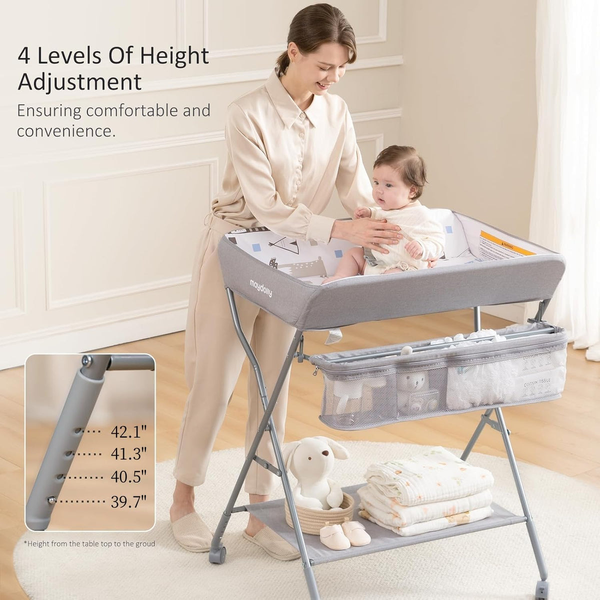 Portable Adjustable Height Folding Baby Changing Table with Wheels C82707
