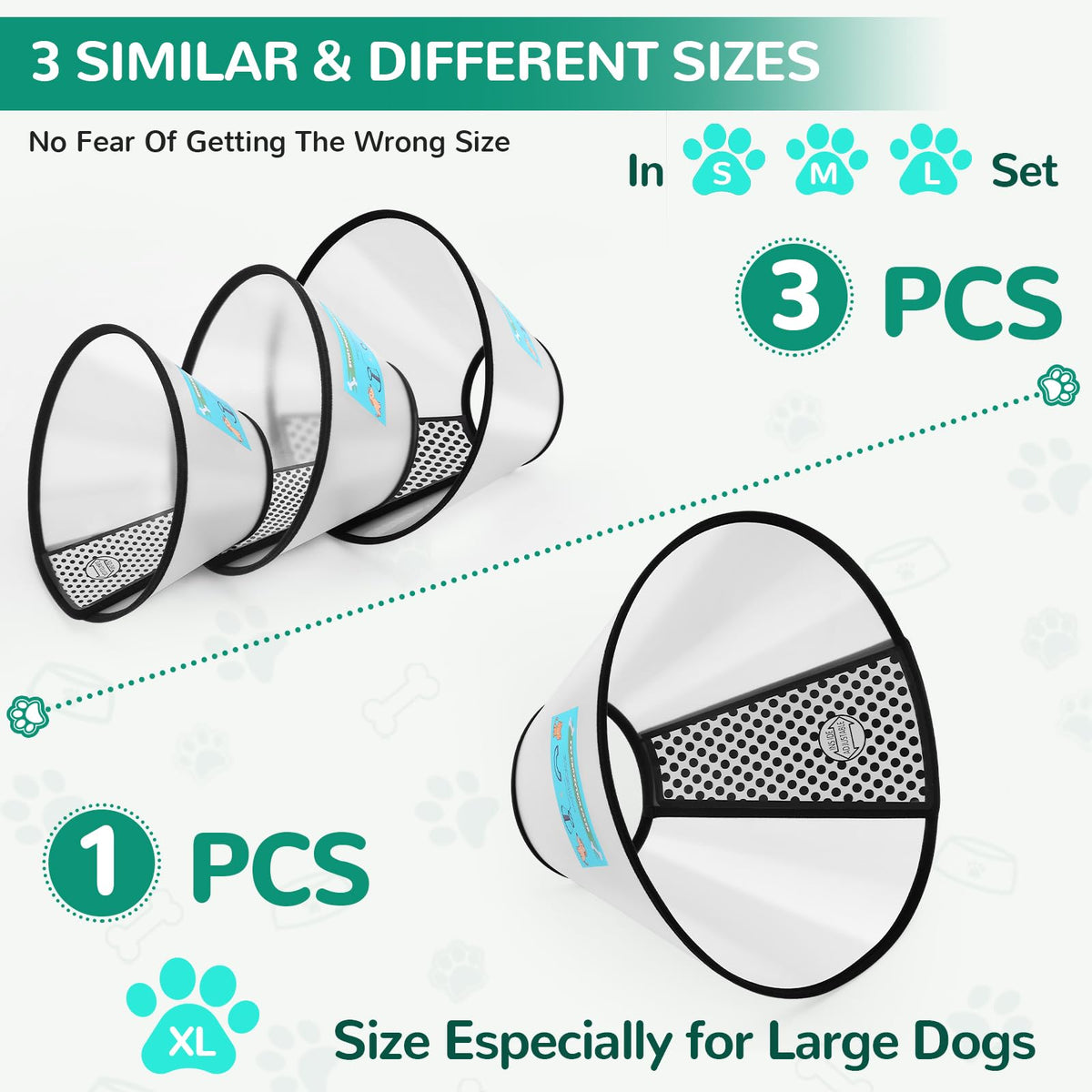 Soft Dog Cone Collar, 3 PCS Adjustable Flexible Plastic E-Collar W56153