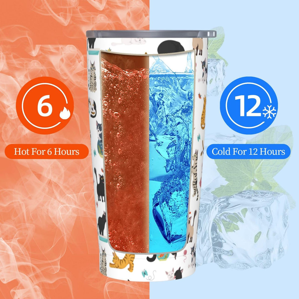 20 Oz Stainless Steel Insulated Cat Tumbler with Lid and Straw J106998