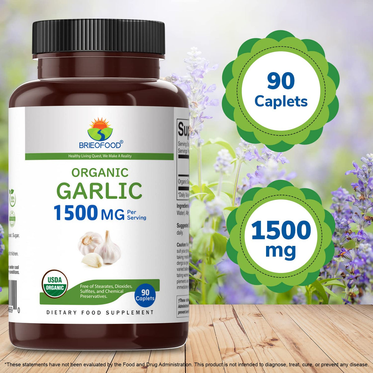 Organic Garlic 1500mg 90 Vegetarian Tablets A461