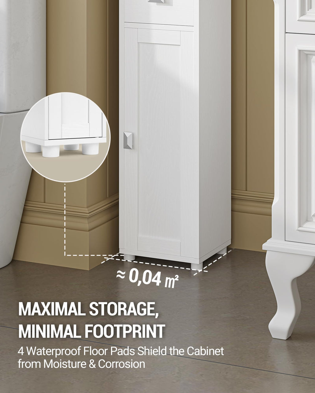 White Tall Narrow Bathroom Storage Cabinet W53116