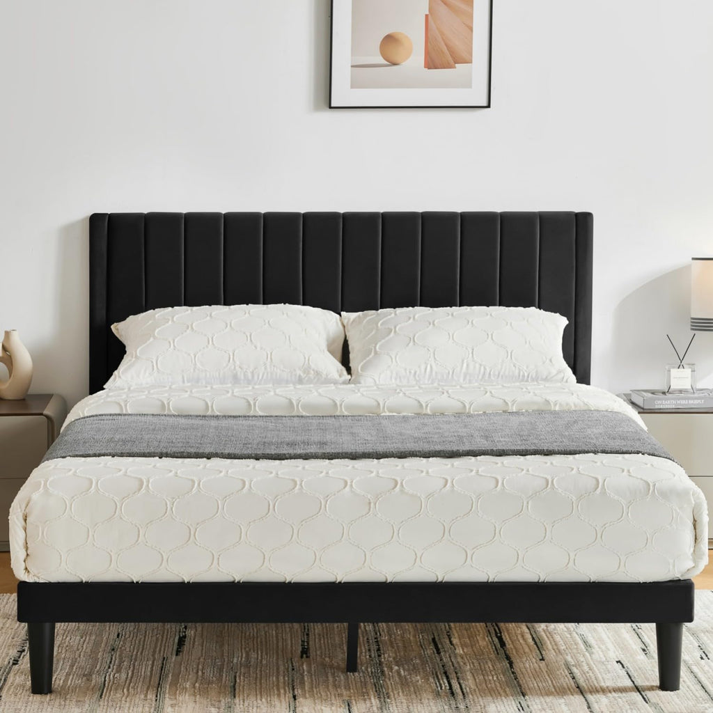 Queen Size Velvet Upholstered Platform Bed Frame T723134