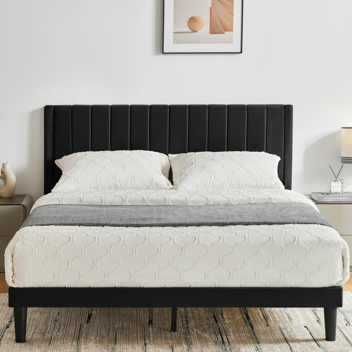Queen Size Velvet Upholstered Platform Bed Frame T723134