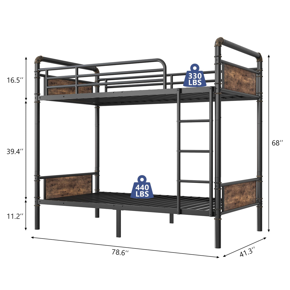 Twin Over Twin Metal Bunk Bed with Safety Guard Rails M84386