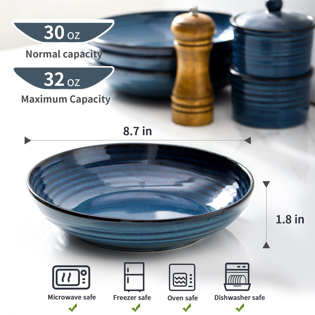 32 Oz Ceramic Serving Bowls Set of 4 P632
