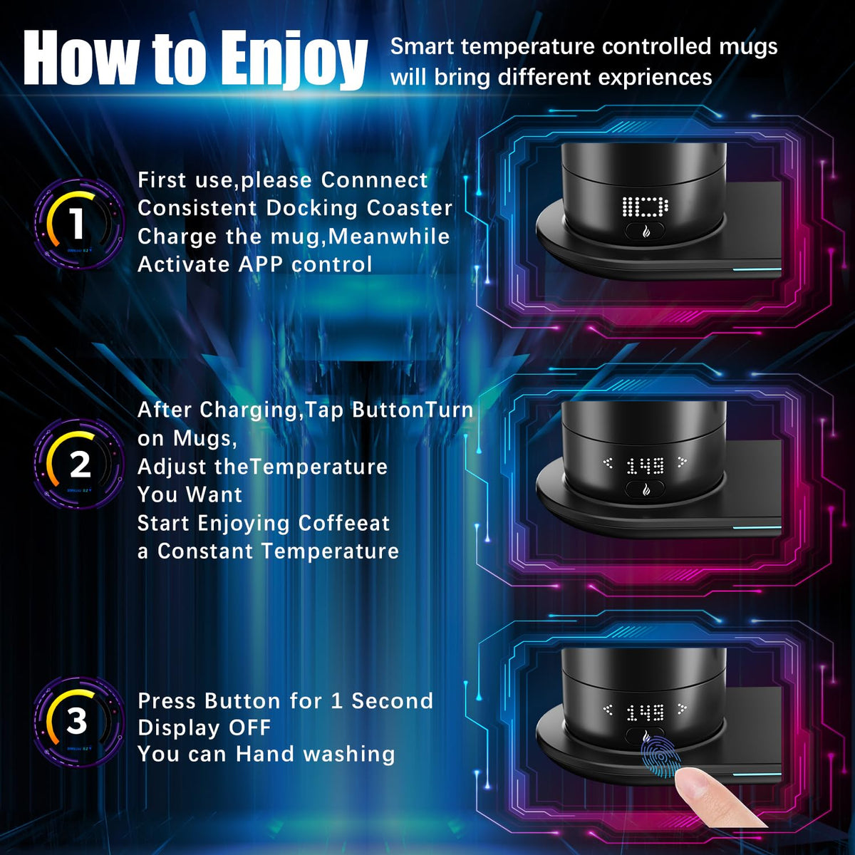 18 Oz Temperature Control App Controlled Self Heating Coffee Mug K8314