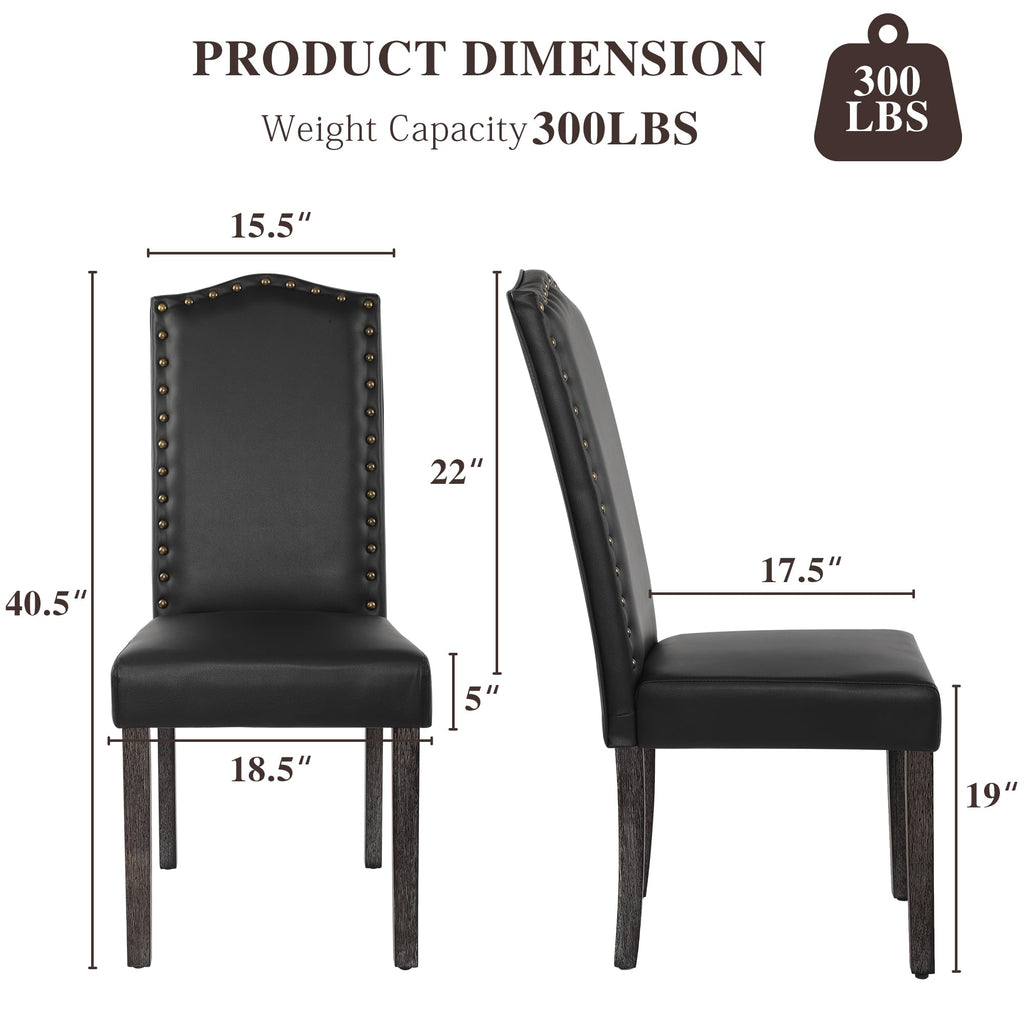 PU Dining Chair Set of 2 Upholstered with Copper Nails and Solid Wood Legs R6521