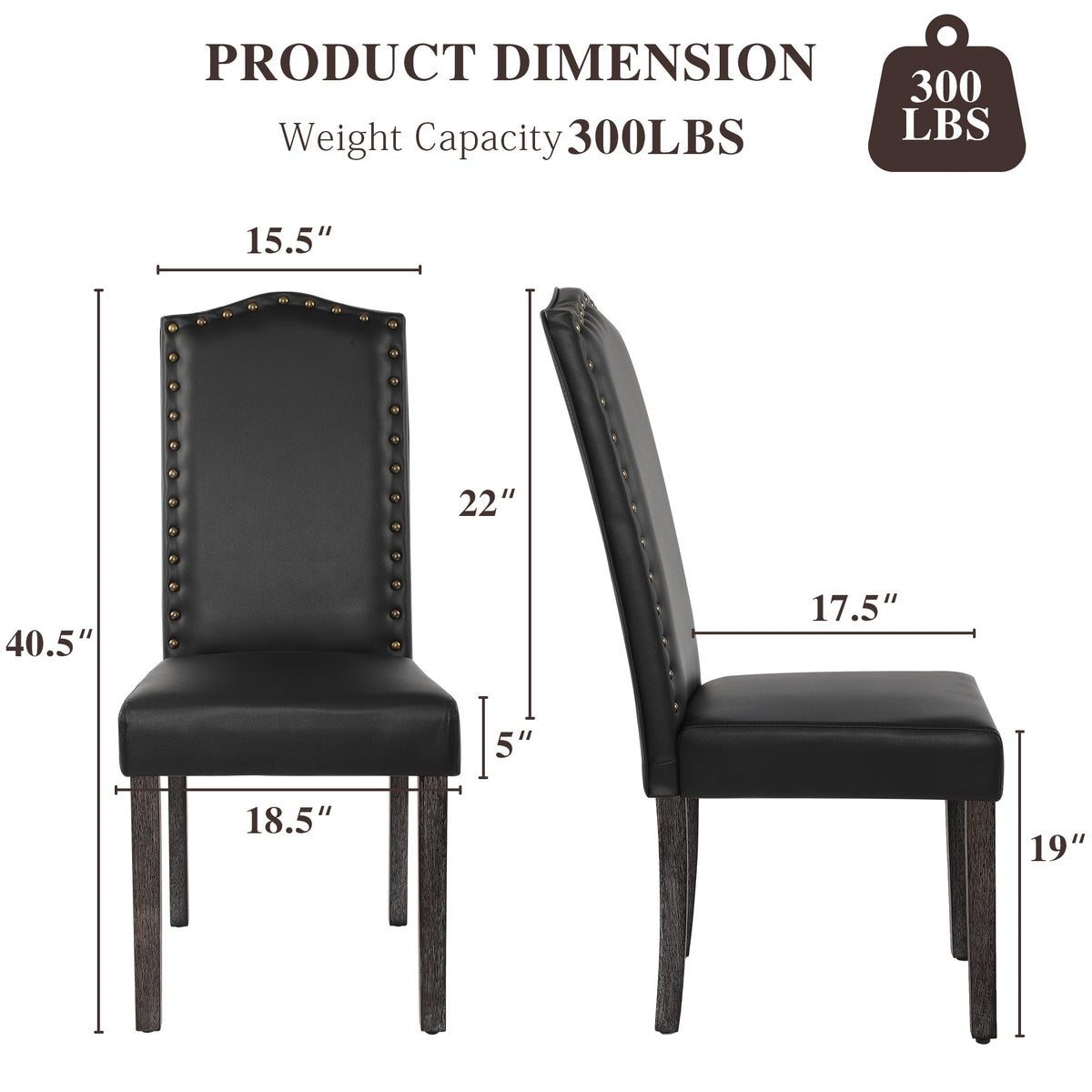 PU Dining Chair Set of 2 Upholstered with Copper Nails and Solid Wood Legs R6521