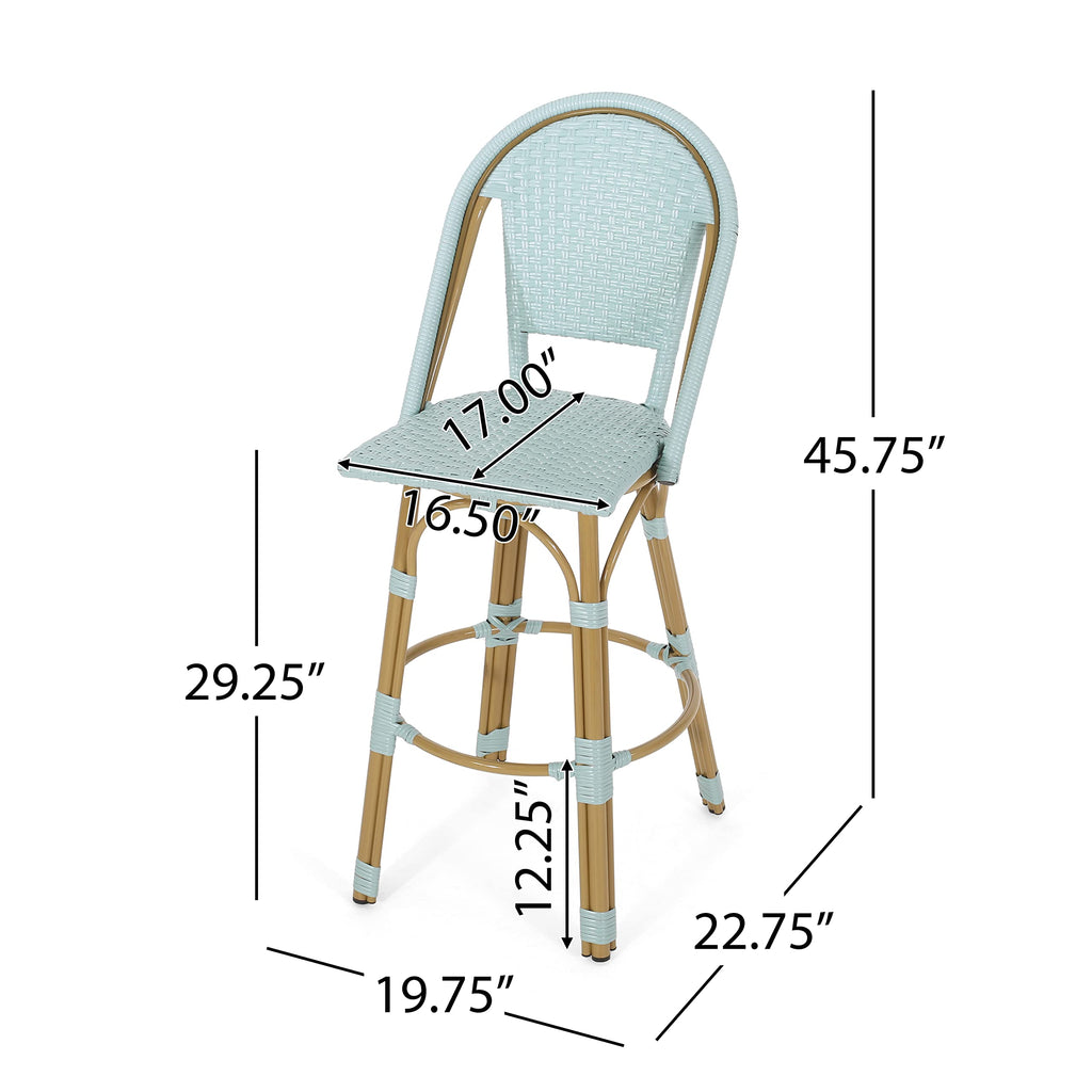 29.5" PE Rattan Aluminum Bar Stools, Set of 2, Light Teal E283