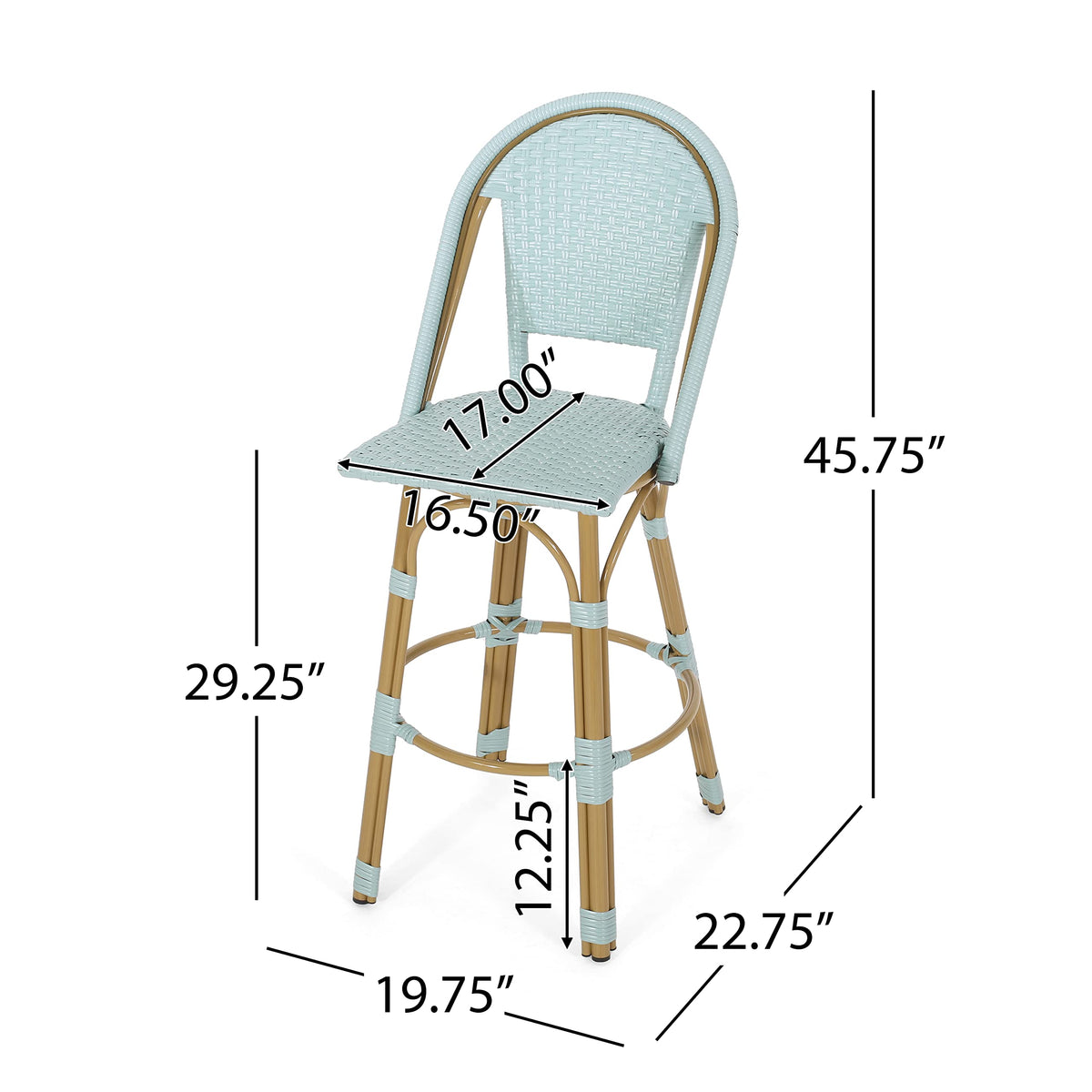 29.5" PE Rattan Aluminum Bar Stools, Set of 2, Light Teal E283