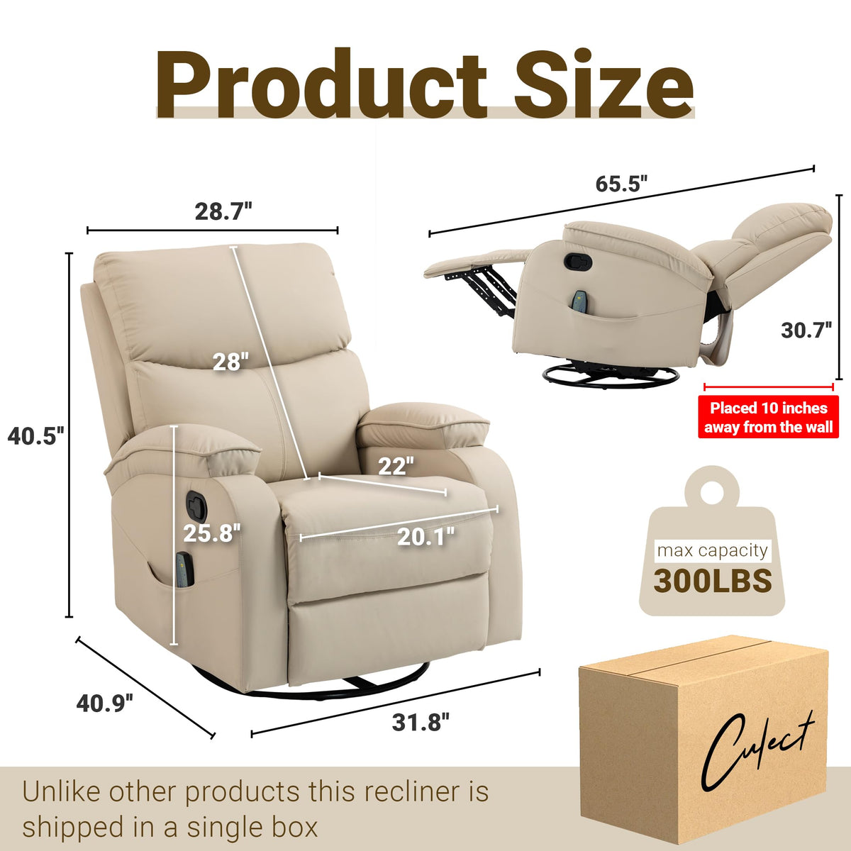 Beige Leather Swivel Rocking Recliner Chair S309960