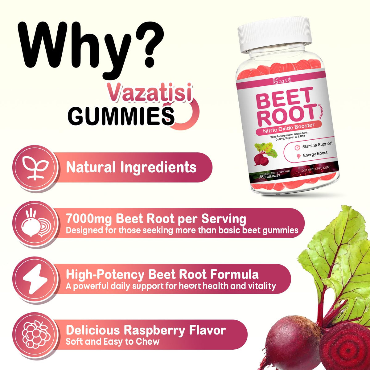 Beet Root Gummies with Coq 10, Grape Seed, Pomegranate, 60 Chews K458