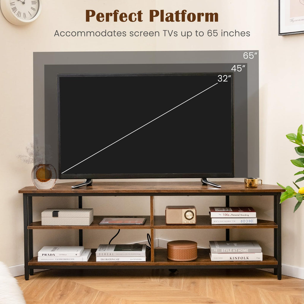 Corner TV Stand for TVs up to 65" with AC Outlets and Storage Shelves W27566