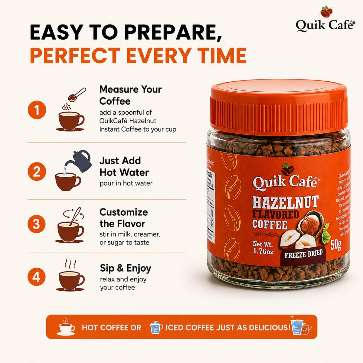 Hazelnut Freeze Dried Instant Coffee 1.76 oz B9704