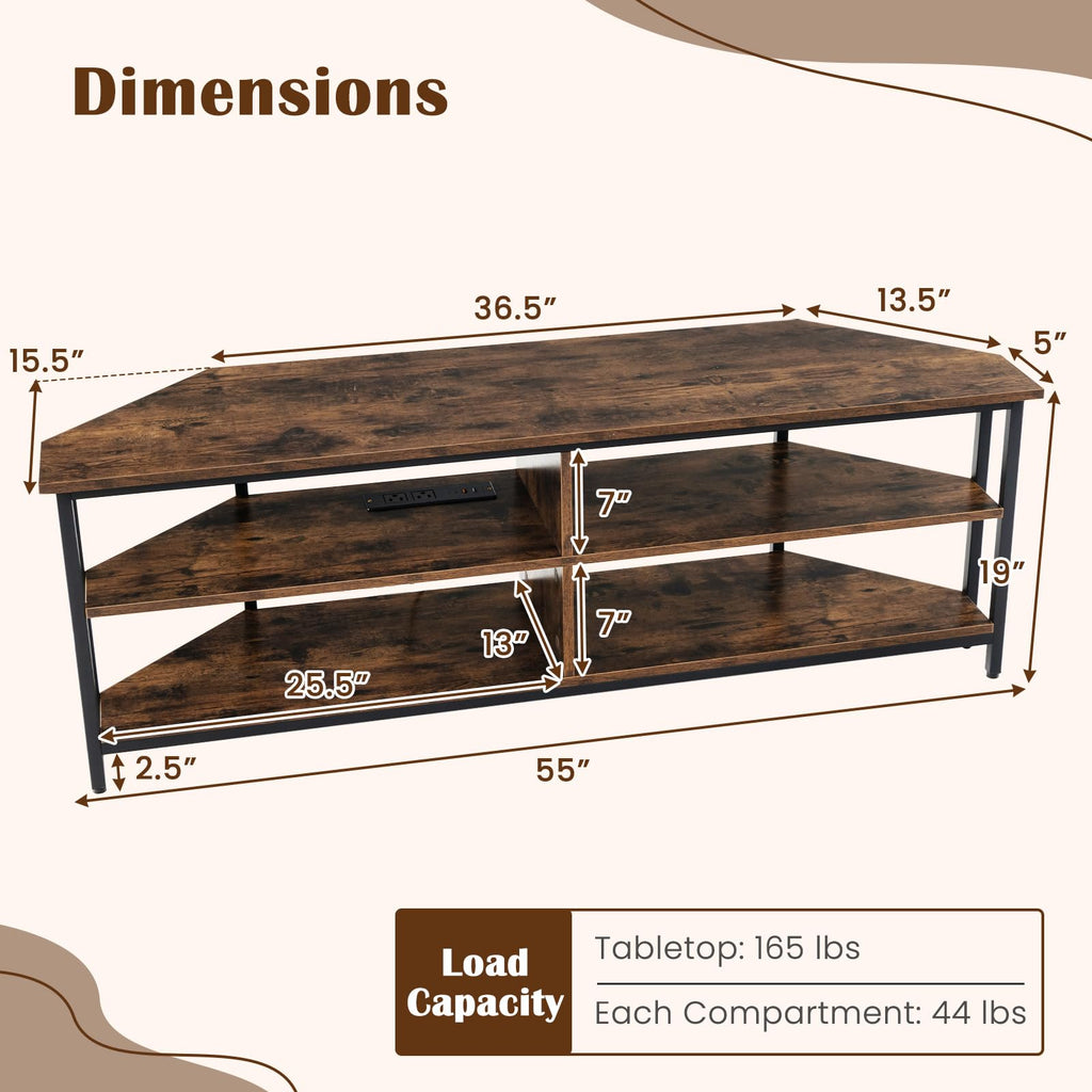Corner TV Stand for TVs up to 65" with AC Outlets and Storage Shelves W27566