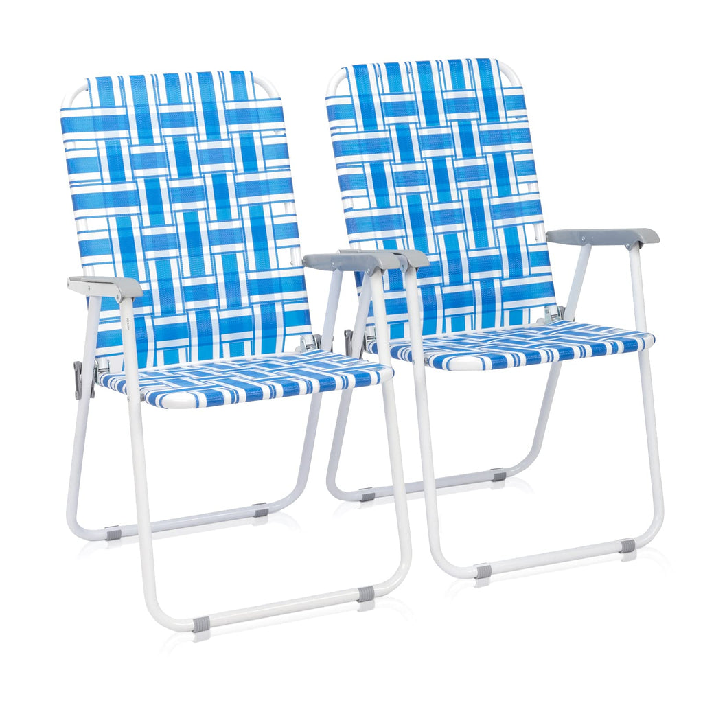 Blue Webbed Folding Lawn Chairs Set of 2 G6791