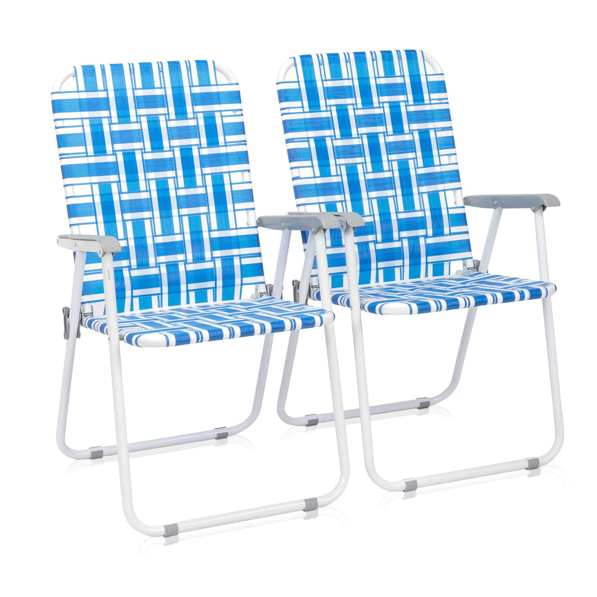 Blue Webbed Folding Lawn Chairs Set of 2 G6791