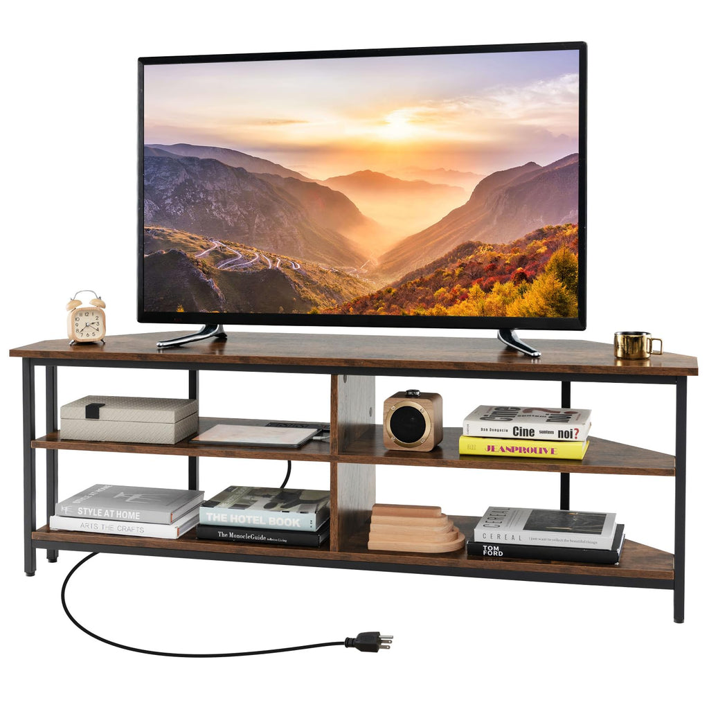 Corner TV Stand for TVs up to 65" with AC Outlets and Storage Shelves W27566