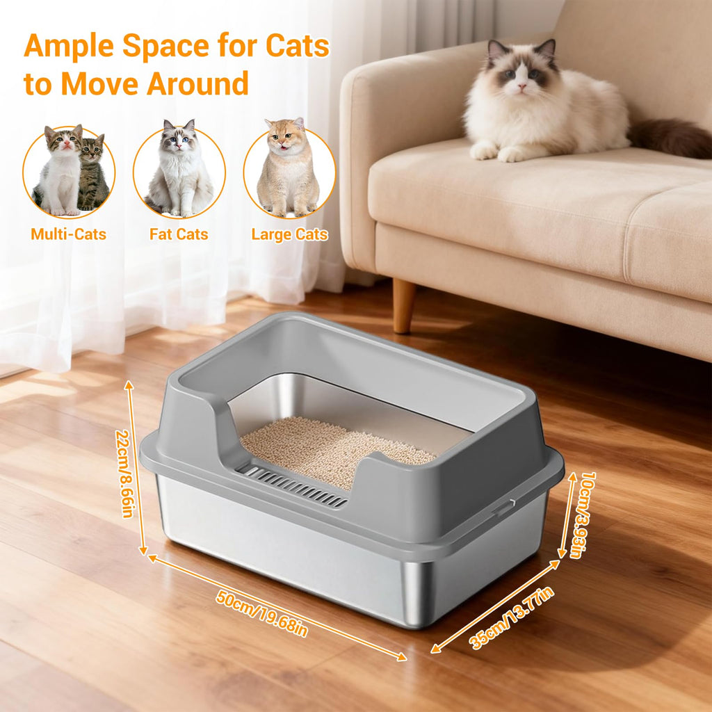 XL Stainless Steel Enclosed Cat Litter Box with Scoop J414