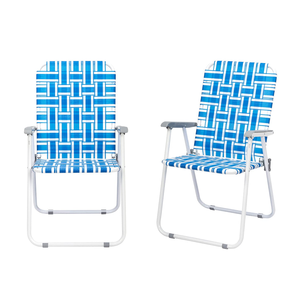 Blue Webbed Folding Lawn Chairs Set of 2 G6791