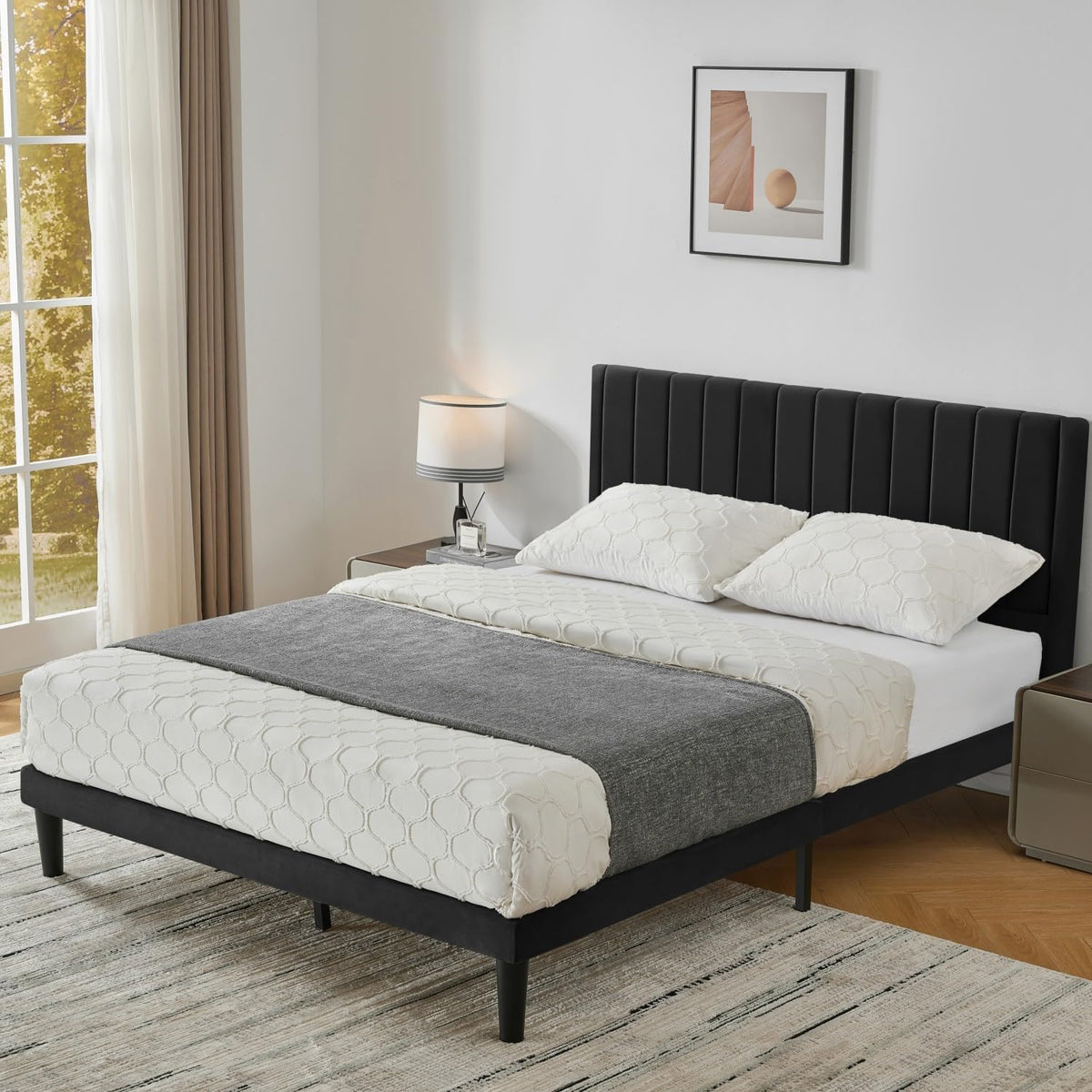 Queen Size Velvet Upholstered Platform Bed Frame T723134