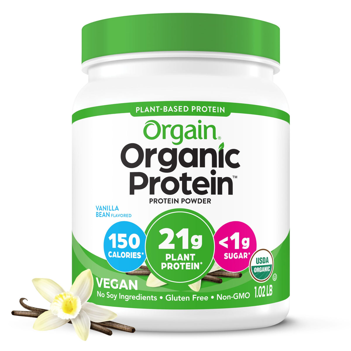 Organic Vegan 21g Protein Powder Vanilla Bean 1.02 lb U1224