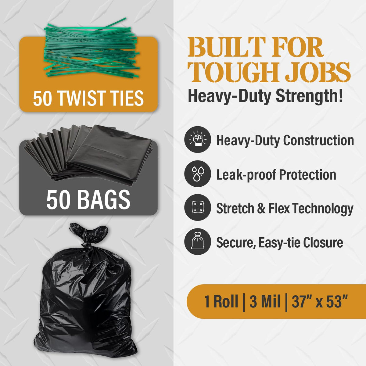 55 Gallon Heavy Duty 3 Mil Black Trash Bags 50 Ct N568