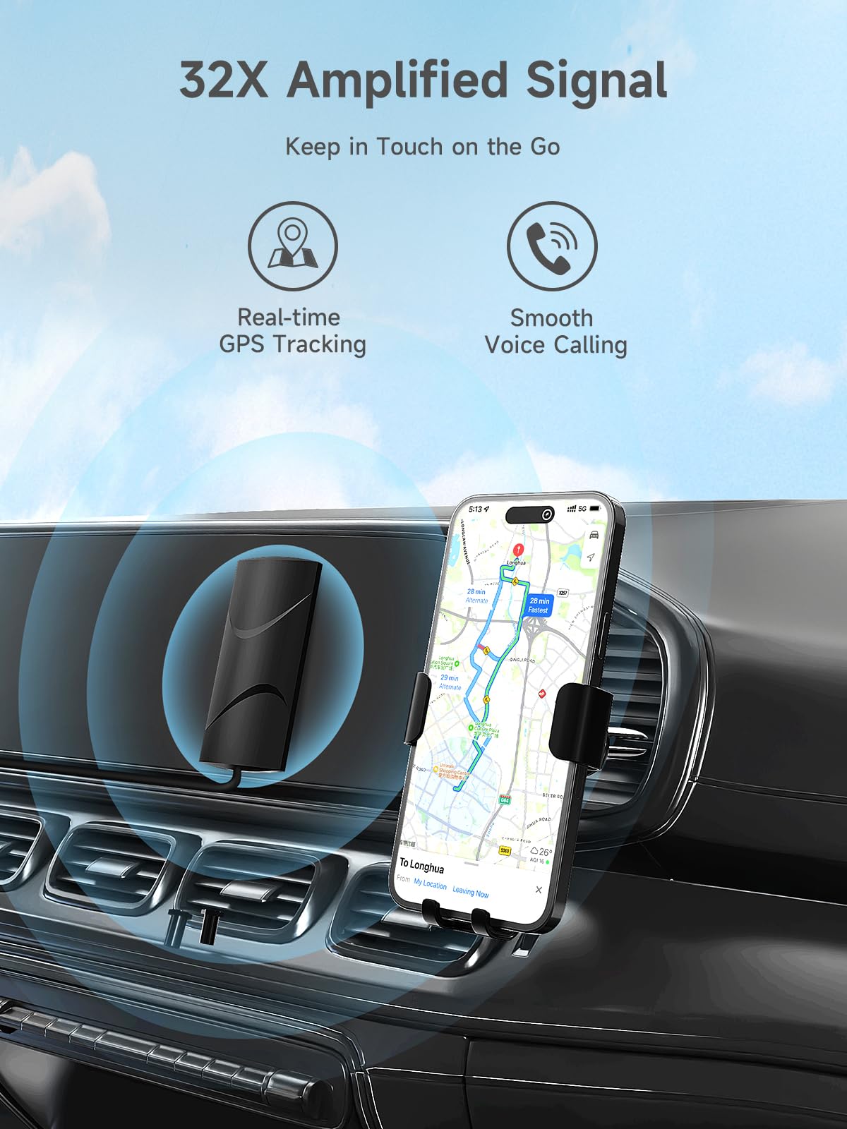 Vehicle Cell Phone Signal Booster with Omni-Directional Roof Antenna Grey A65449