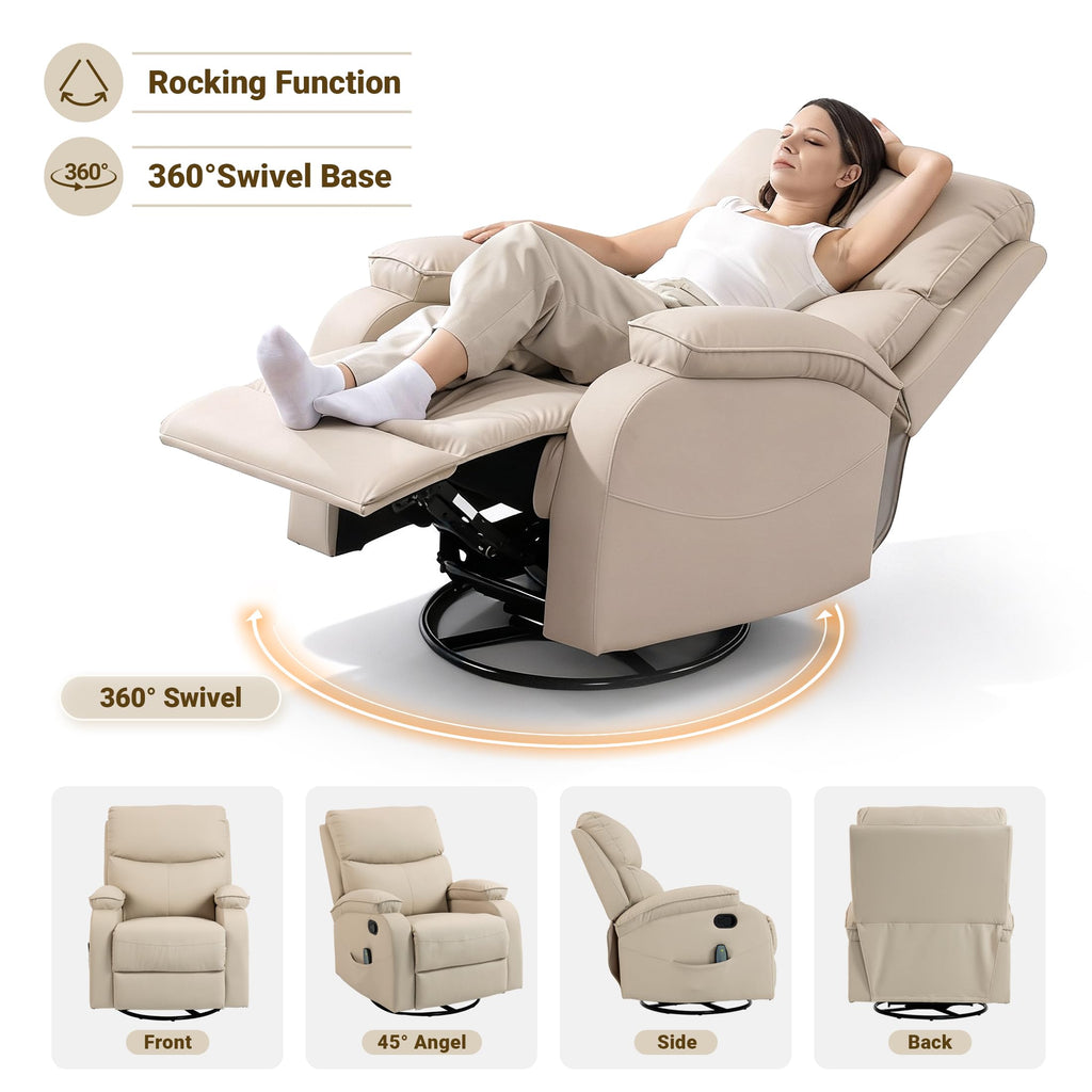 Beige Leather Swivel Rocking Recliner Chair S309960