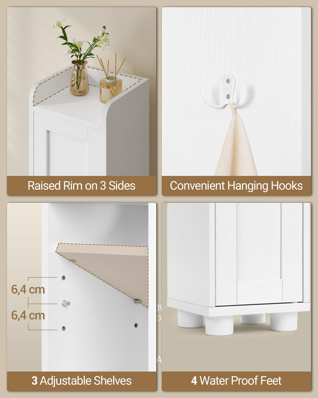 White Tall Narrow Bathroom Storage Cabinet W53116