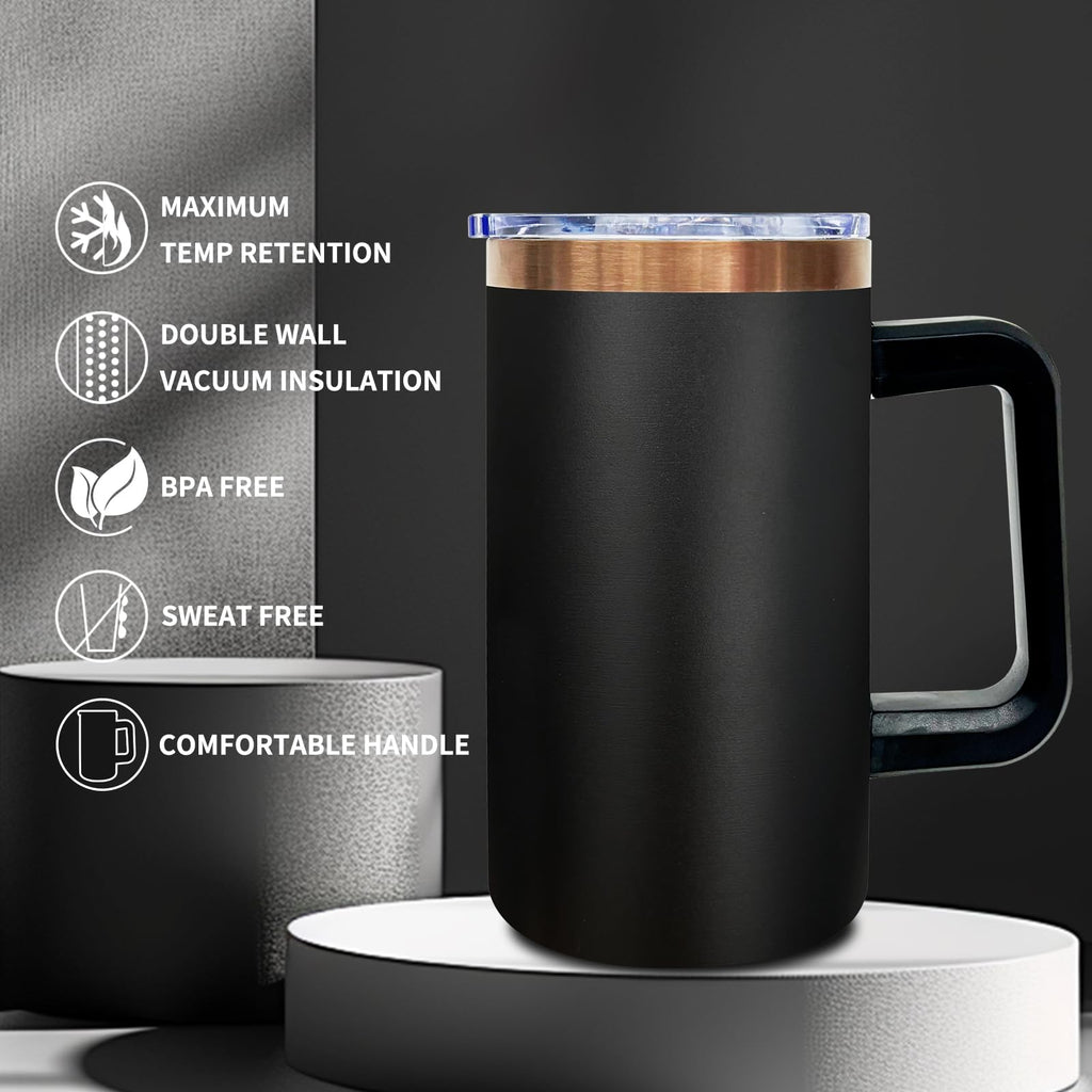 22oz Insulated Coffee Mug with Handle and Lid Black U5421