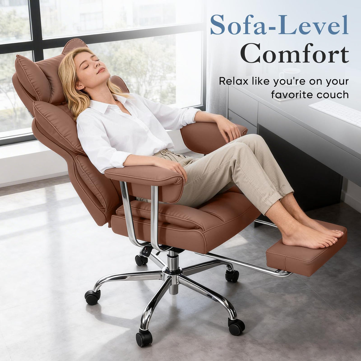 Big and Tall Home Office Desk Chair with Footrest K8842