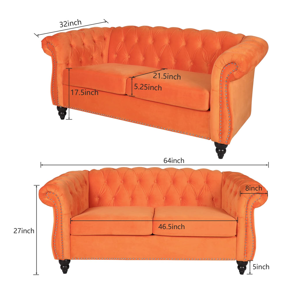 Orange Velvet 2 Seater Sofa T4786