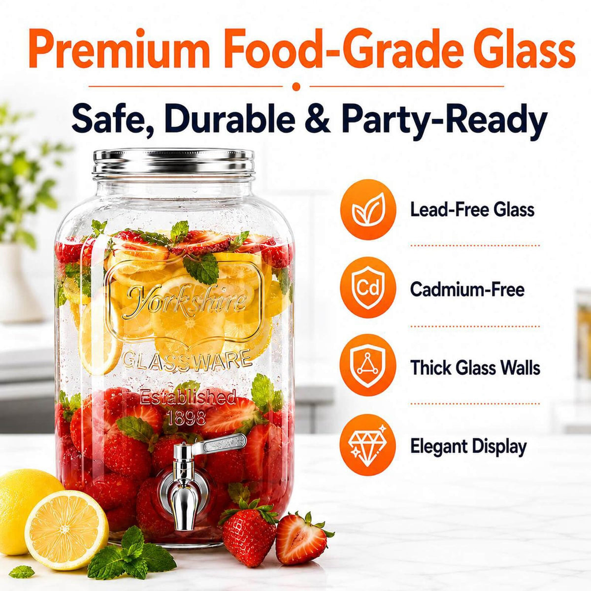2 Gallon Glass Drink Dispensers with Stand, 2 Pack X1883