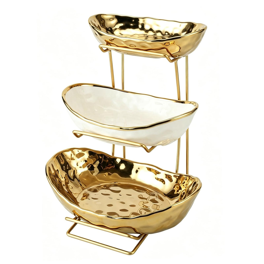 3 Tier Ceramic Fruit Bowl with Metal Rack K2270