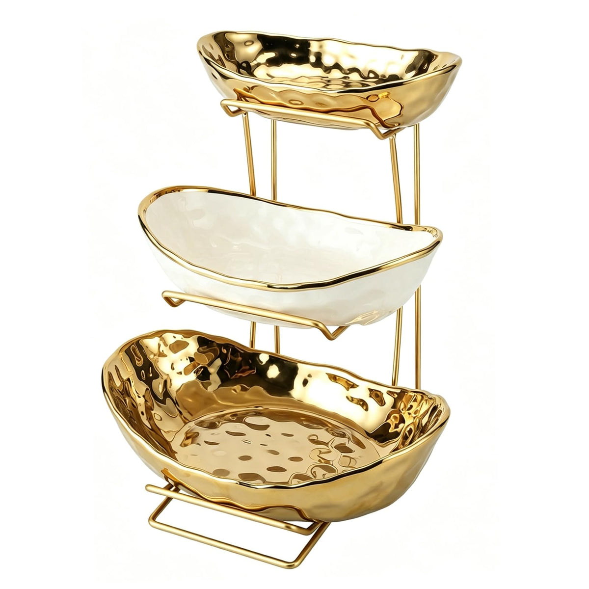 3 Tier Ceramic Fruit Bowl with Metal Rack K2270