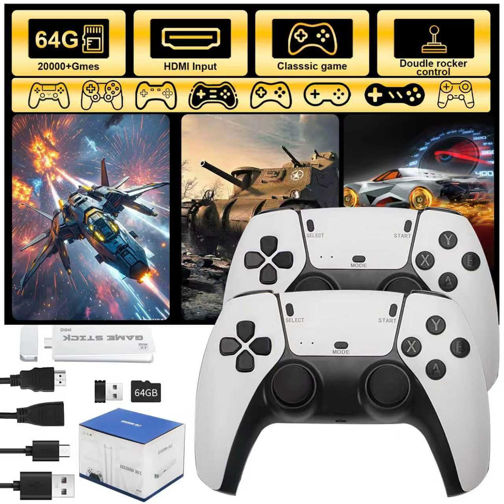 4K HDMI Retro Gaming Console with 64GB TF Card and 2.4G Wireless Controllers W15892