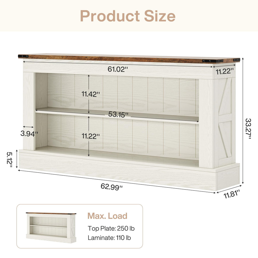 63" 3-Tier Console Table with Storage Shelves K18600