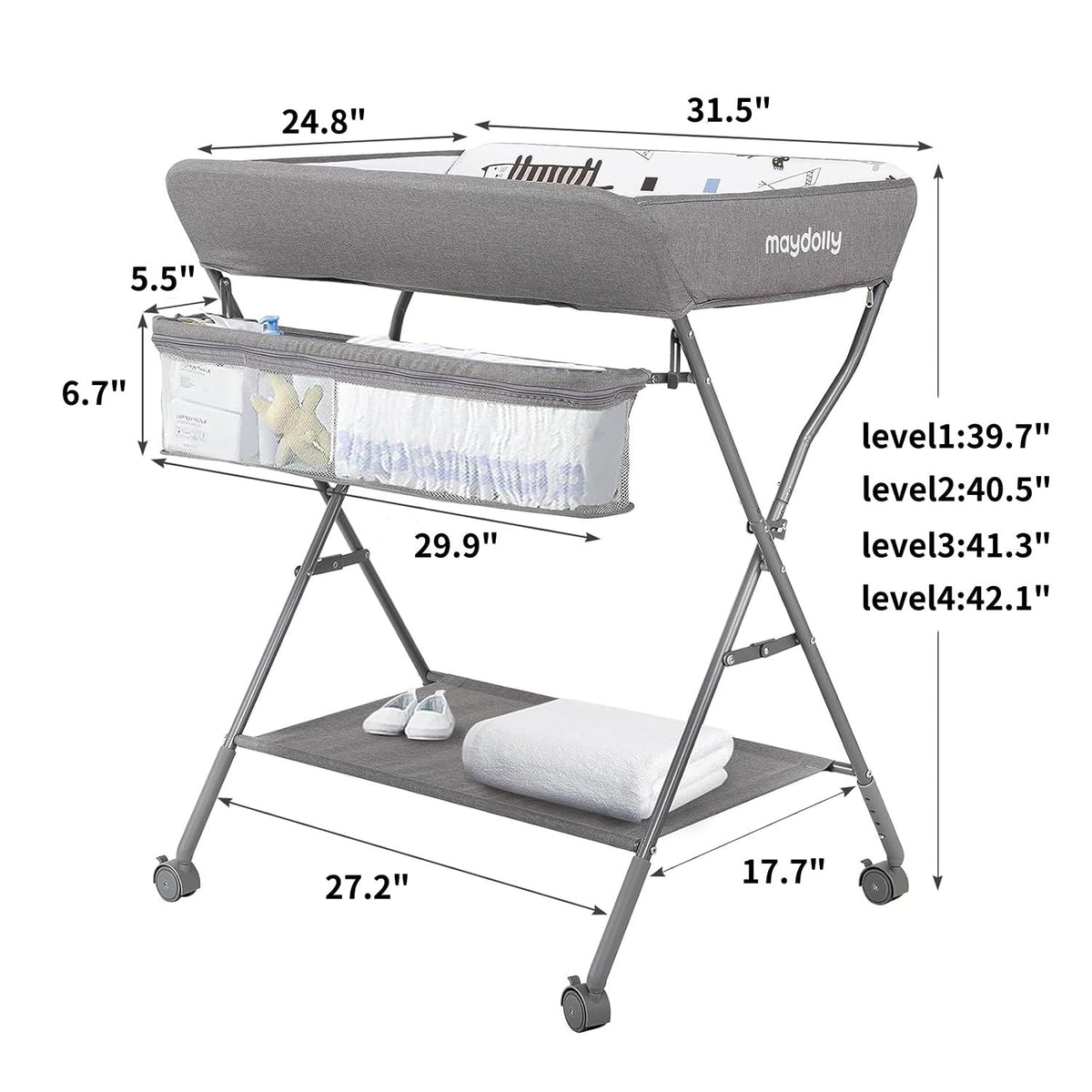 Portable Adjustable Height Folding Baby Changing Table with Wheels C82707