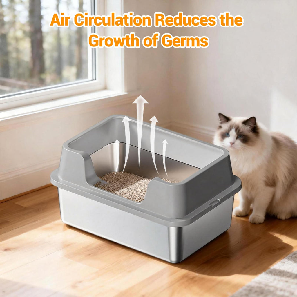XL Stainless Steel Enclosed Cat Litter Box with Scoop J414
