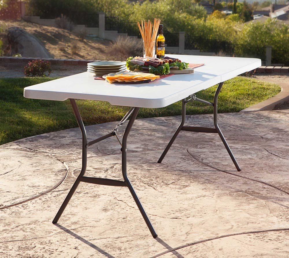 6 Feet White Granite Folding Table V25777