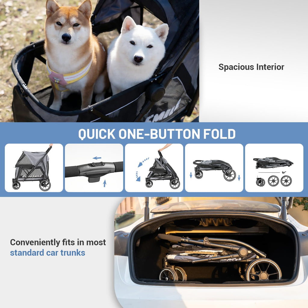 Foldable 3 Wheels Gray Dog Stroller P167