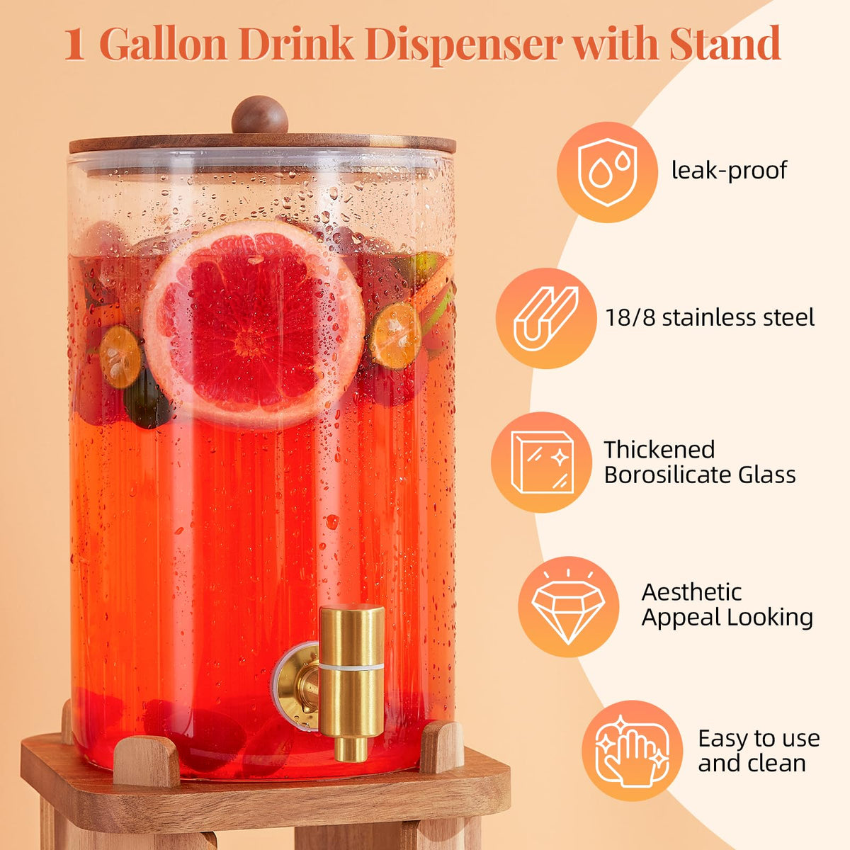 Glass Drink Dispenser with Stand P127378