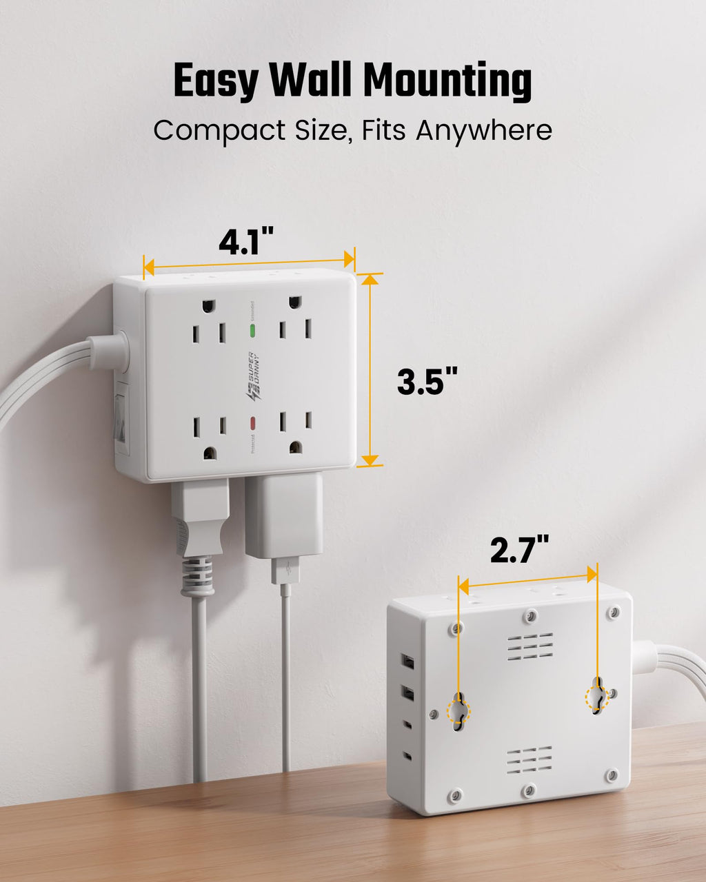Flat Plug Surge Protector Power Strip K698