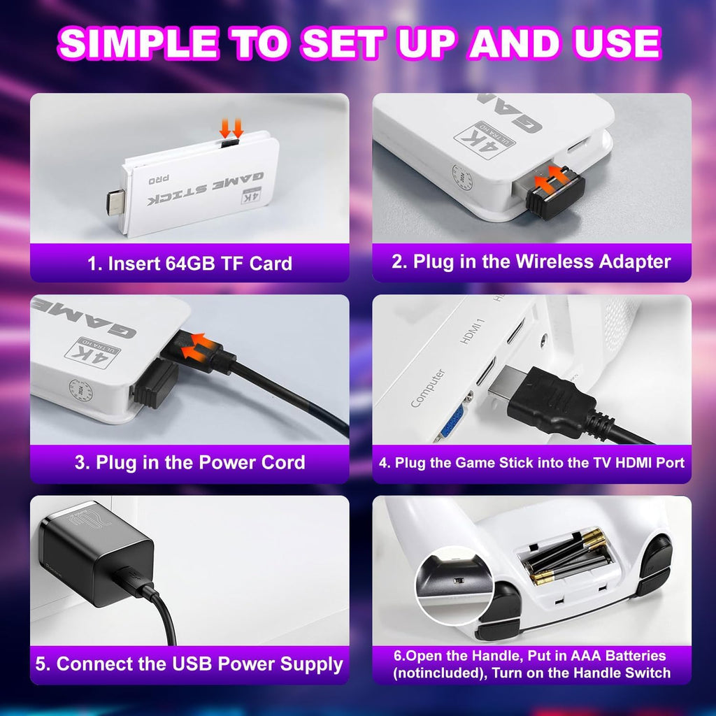 4K HDMI Retro Gaming Console with 64GB TF Card and 2.4G Wireless Controllers W15892